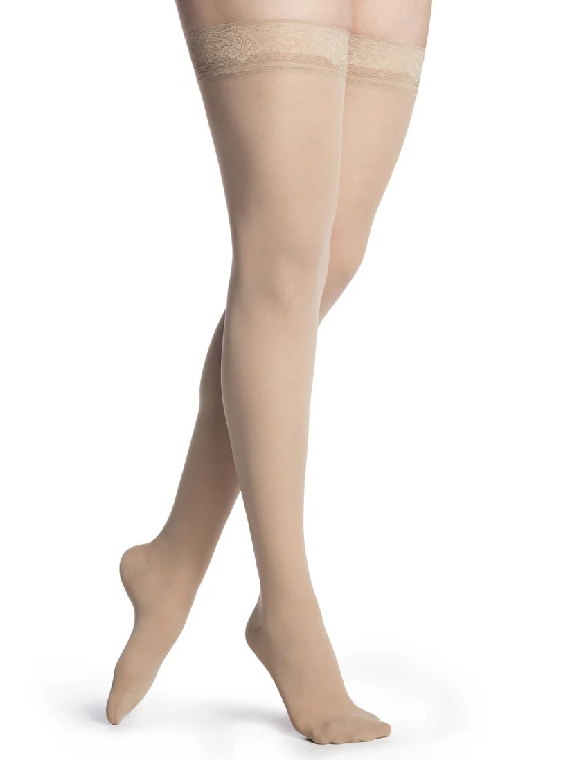 Medium Sheer (750) Thigh High with Grip Top 20-30mmHg Compression Stockings By Sigvaris - Image 3